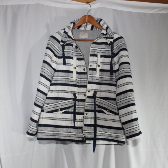 Ann Taylor Loft Breton Blue and White Striped Anorak Jacket - Picture 1 of 8